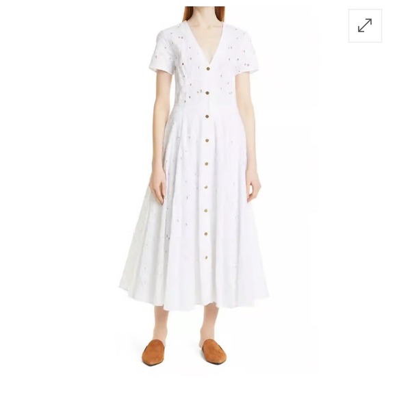 DYVNA‎  Floral Cutwork Maxi Dress White Size 12 Hammered Buttons Lace Eyelet - Picture 1 of 7